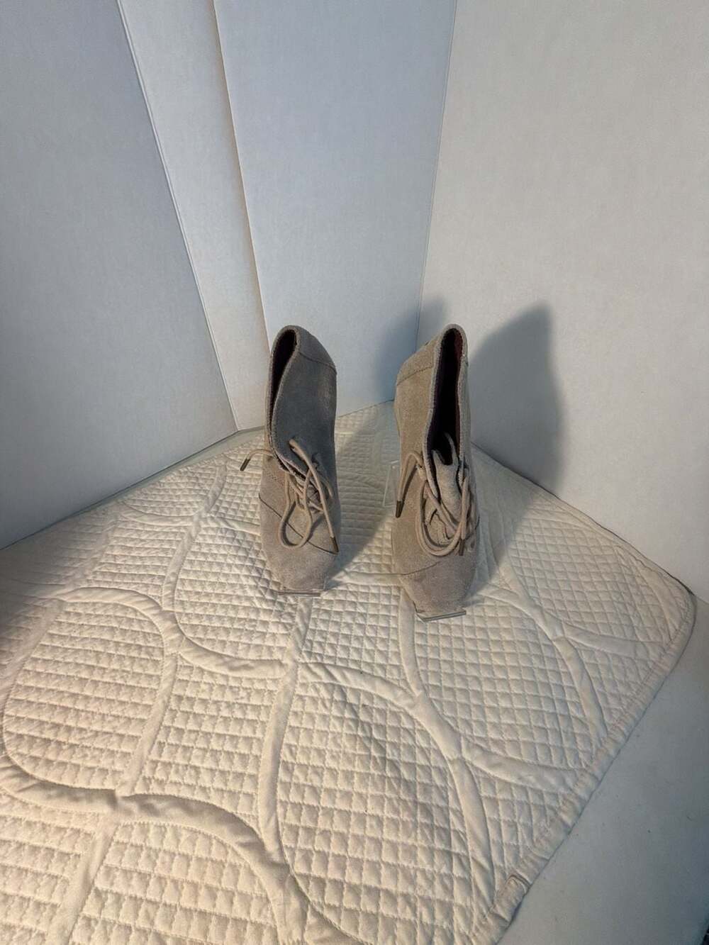TOMS Desert Wedge Ankle Booties in Taupe Suede